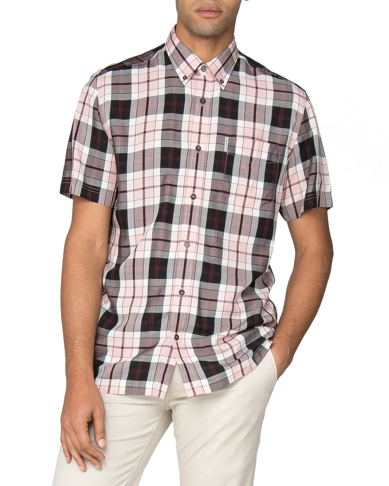 Short-Sleeve Viscose Check Shirt - Pink sold by Ben Sherman