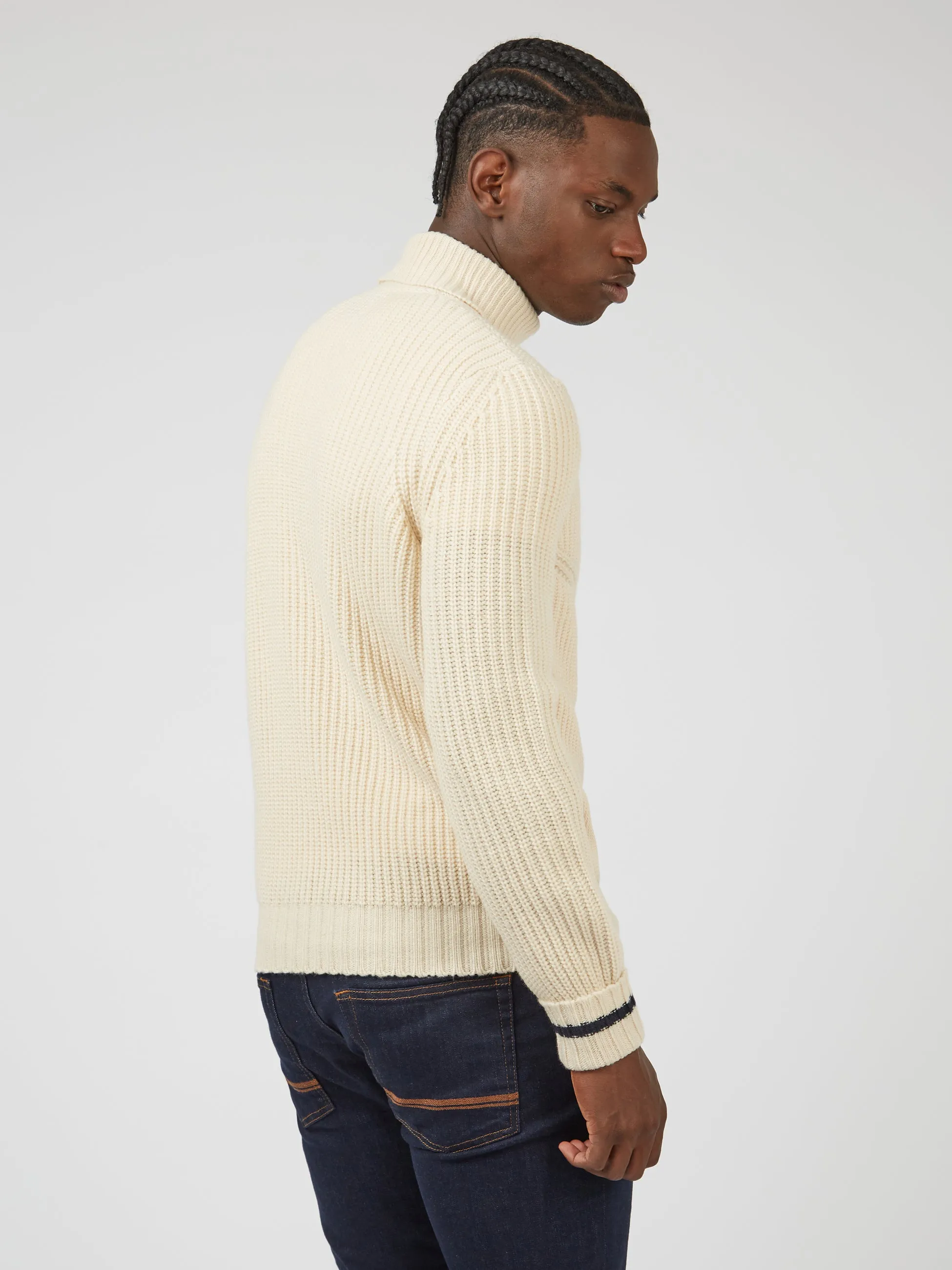 Chunky Roll-Neck Striped Sweater - Ivory sold by Ben Sherman product image thumbnail 3