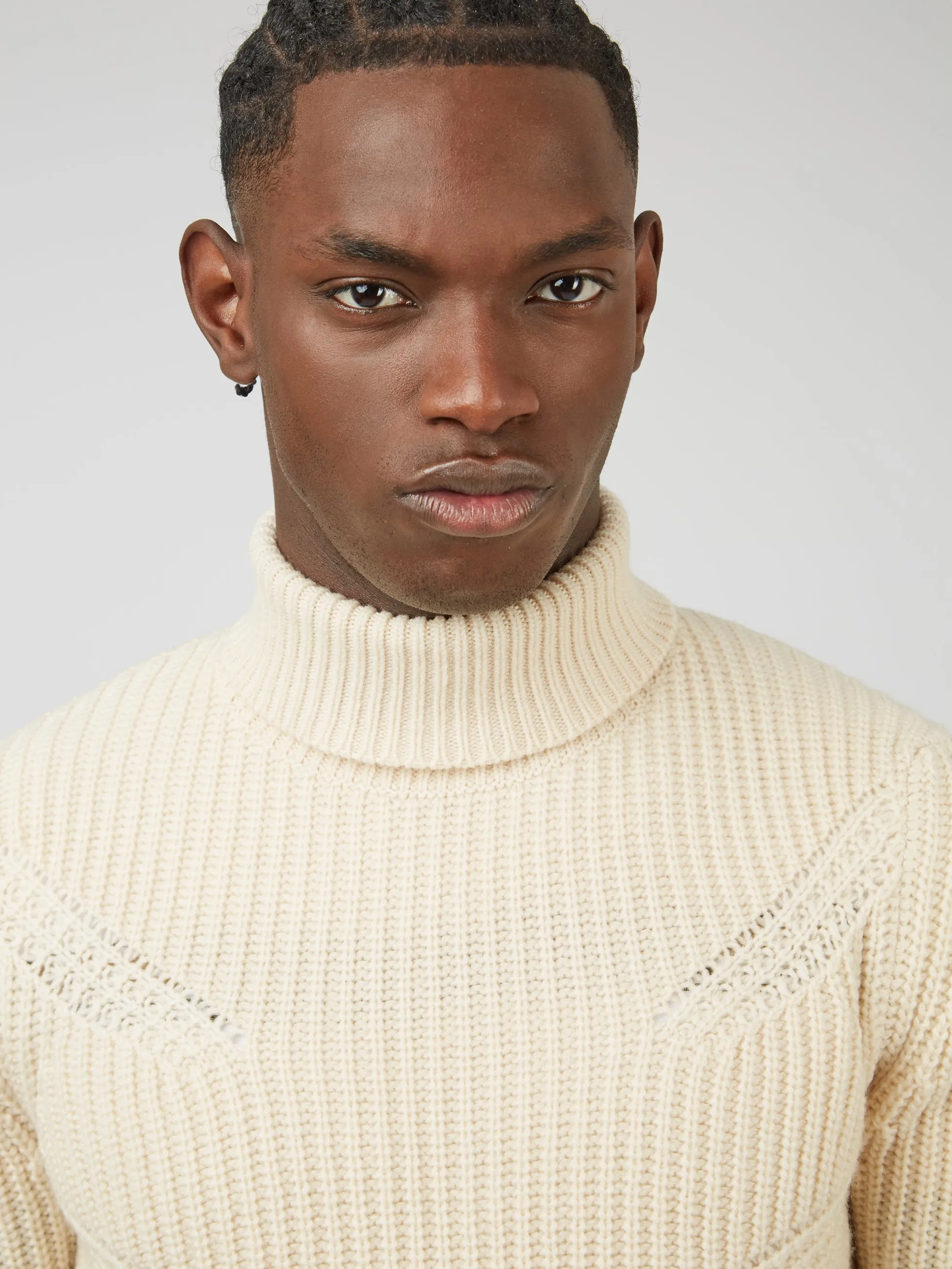 Chunky Roll-Neck Striped Sweater - Ivory sold by Ben Sherman product image thumbnail 5