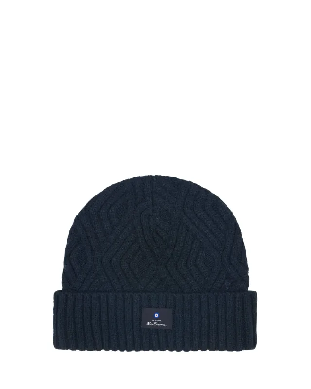 Geometric Knit Rib Cuff Toque Beanie Hat - Navy made by Ben Sherman