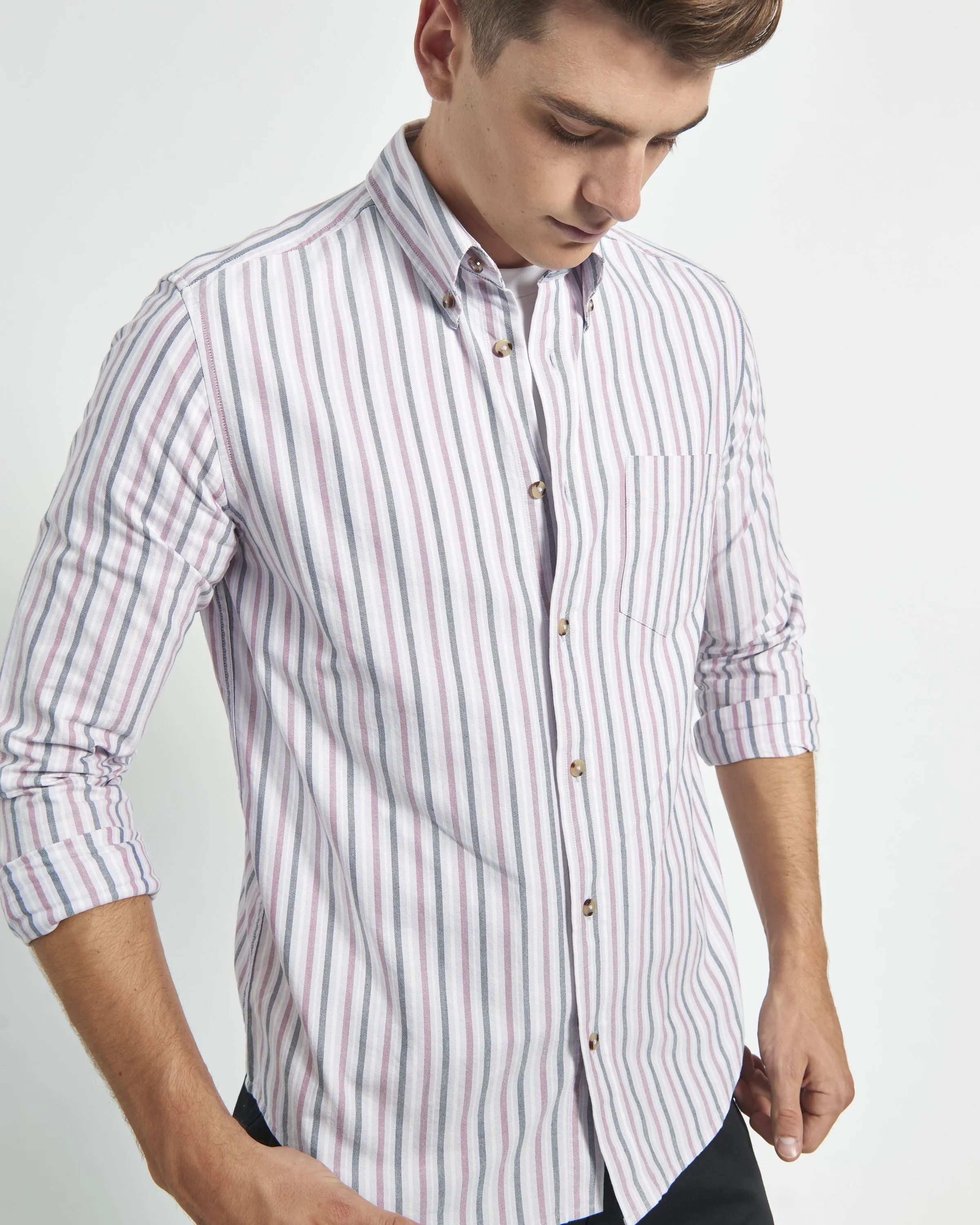 Oxford Stripe Long-Sleeve Shirt - Grape sold by Ben Sherman product image thumbnail 4