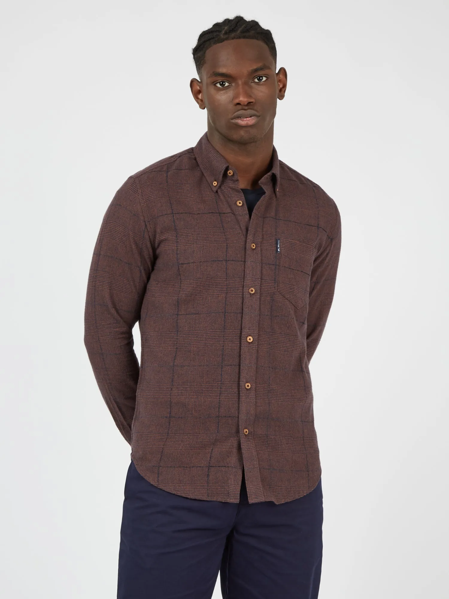 Long-Sleeve Heritage Slub Check Shirt - Coffee sold by Ben Sherman