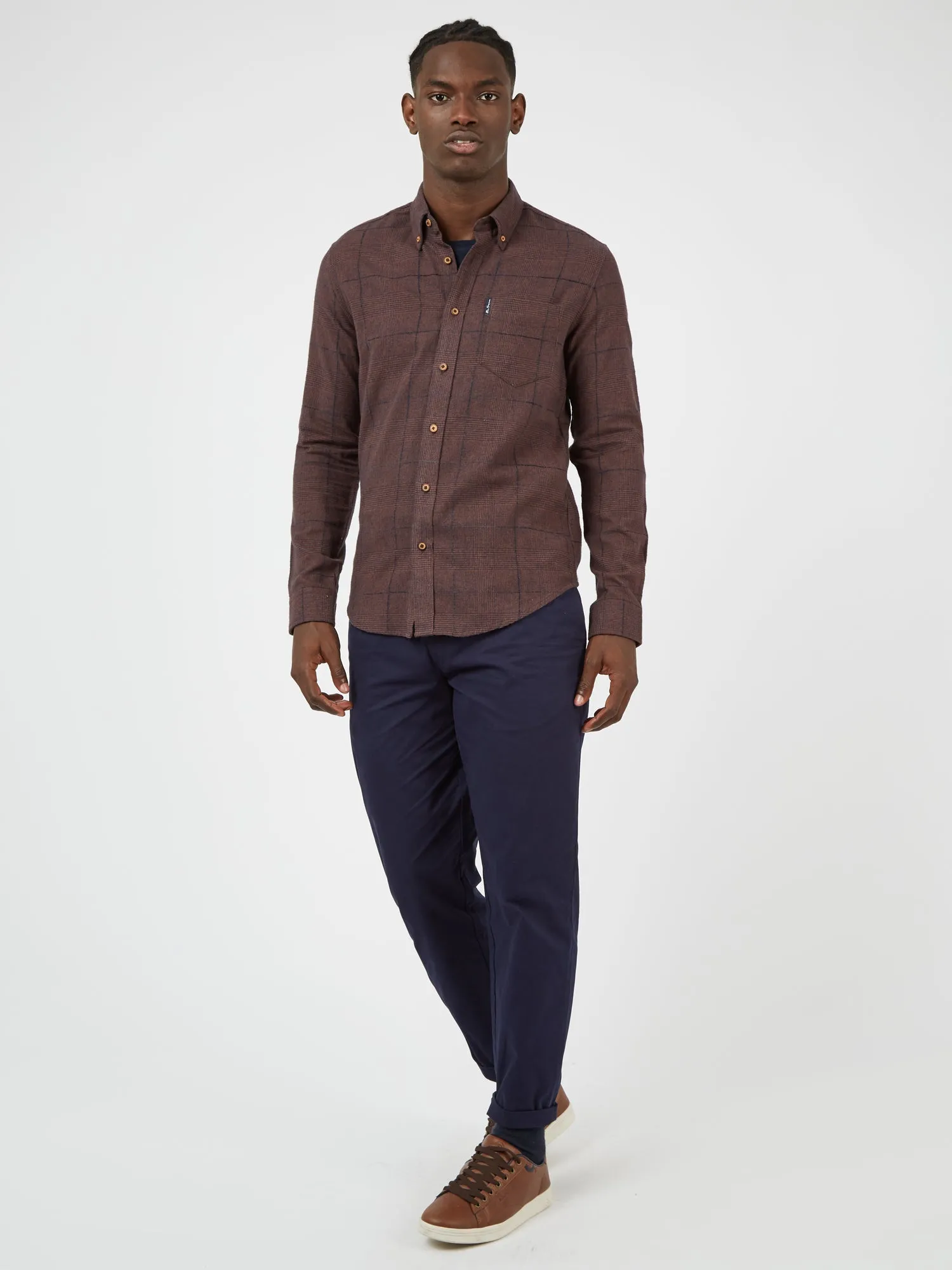Long-Sleeve Heritage Slub Check Shirt - Coffee sold by Ben Sherman product image thumbnail 5