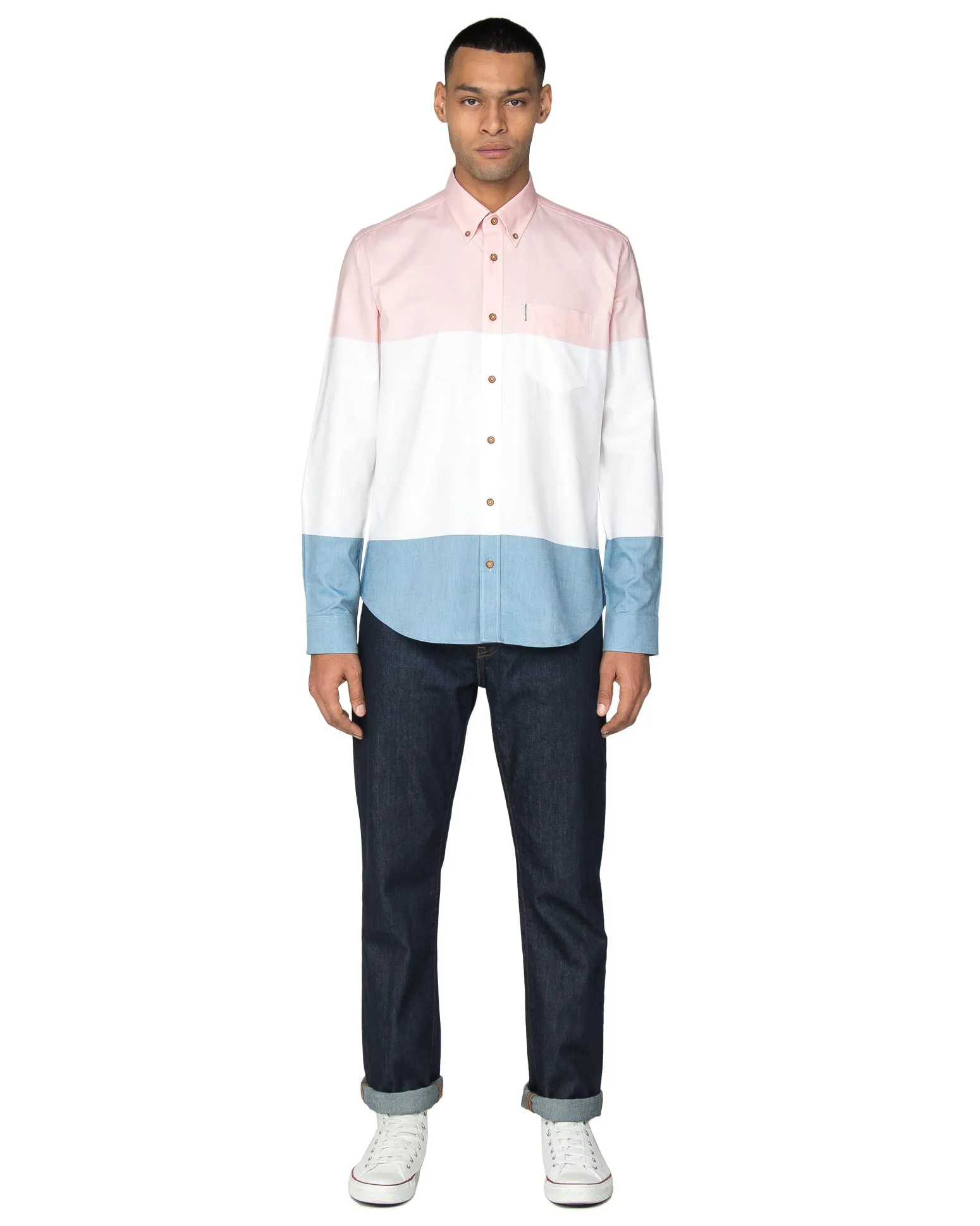 Long-Sleeve Pink White & Blue Striped Oxford Shirt - Pink sold by Ben Sherman product image thumbnail 5