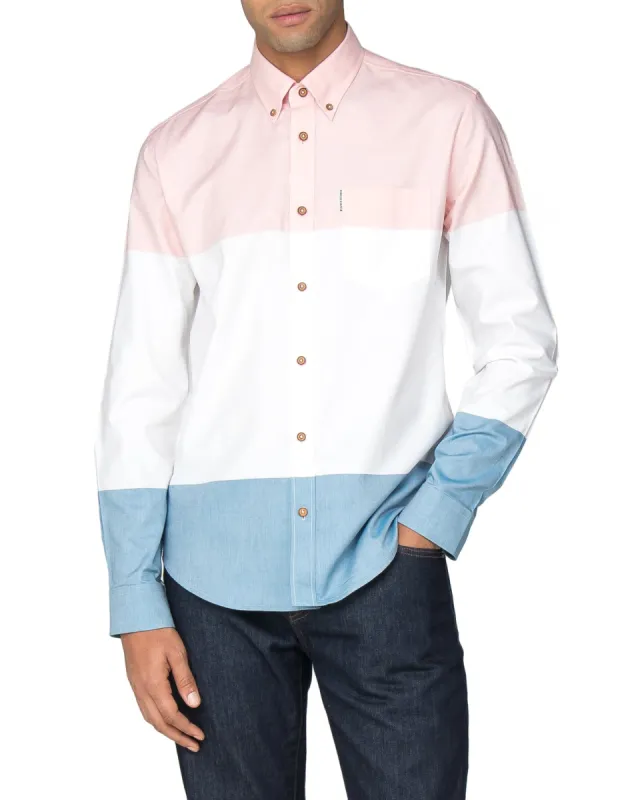 Long-Sleeve Pink White & Blue Striped Oxford Shirt - Pink made by Ben Sherman