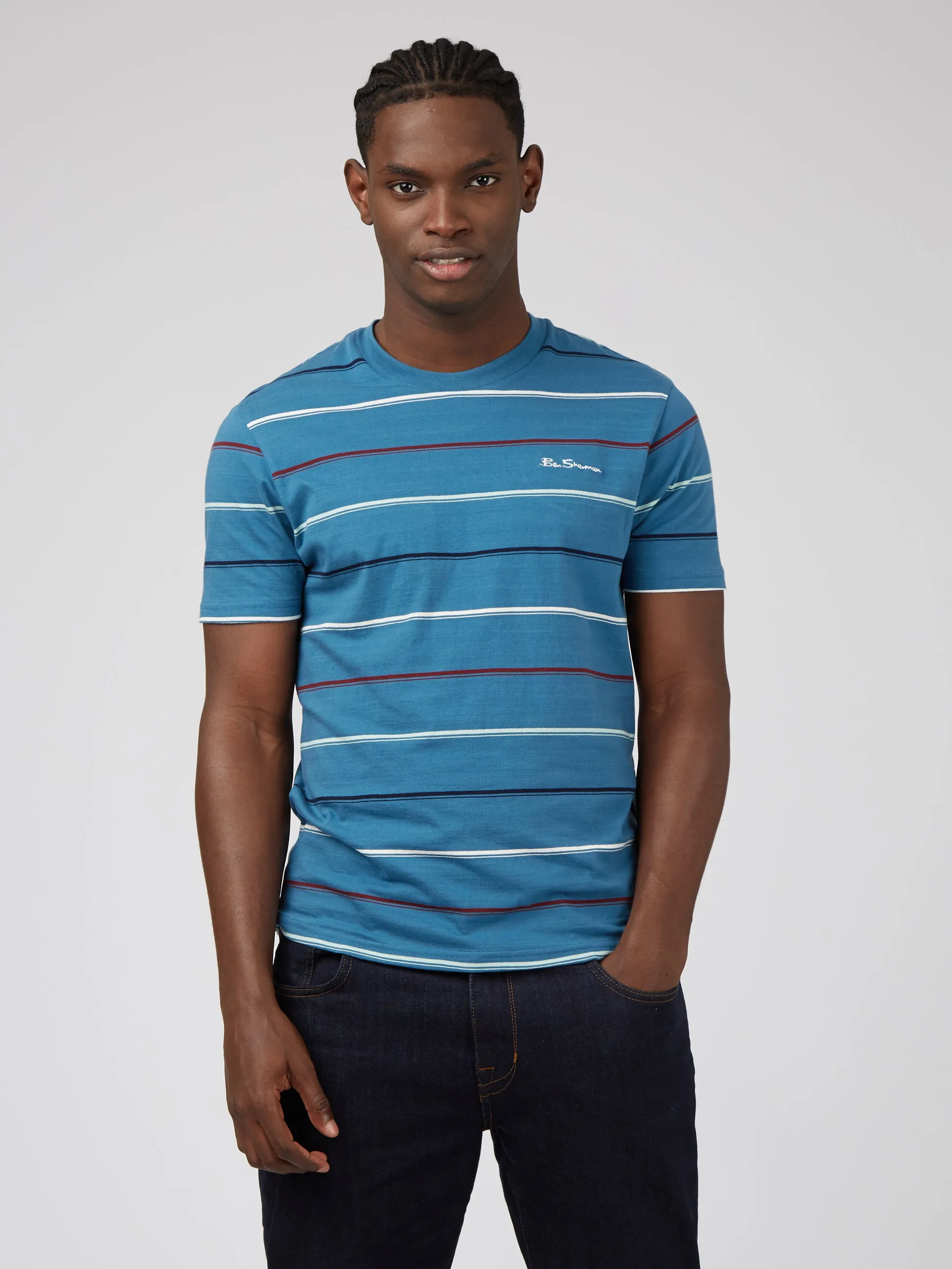 Fine Stripe Tee - Wedgewood Blue sold by Ben Sherman