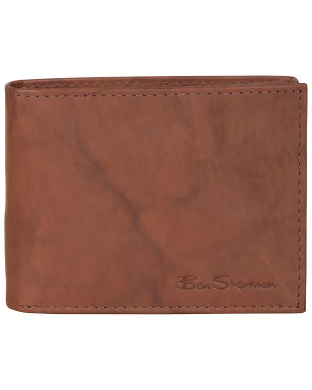 Manchester Full-Grain Cowhide Marble Crunch Leather Bifold Passcase Wallet - Cognac made by Heritage