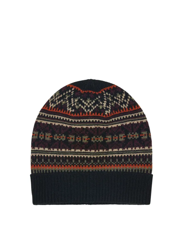Fair Isle Knit Cuff Toque Beanie Hat - Black sold by Ben Sherman