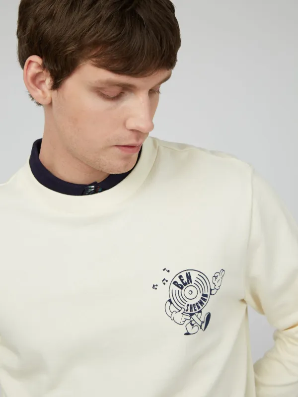 Strolling Record Graphic Crewneck Sweatshirt - Ivory sold by Ben Sherman