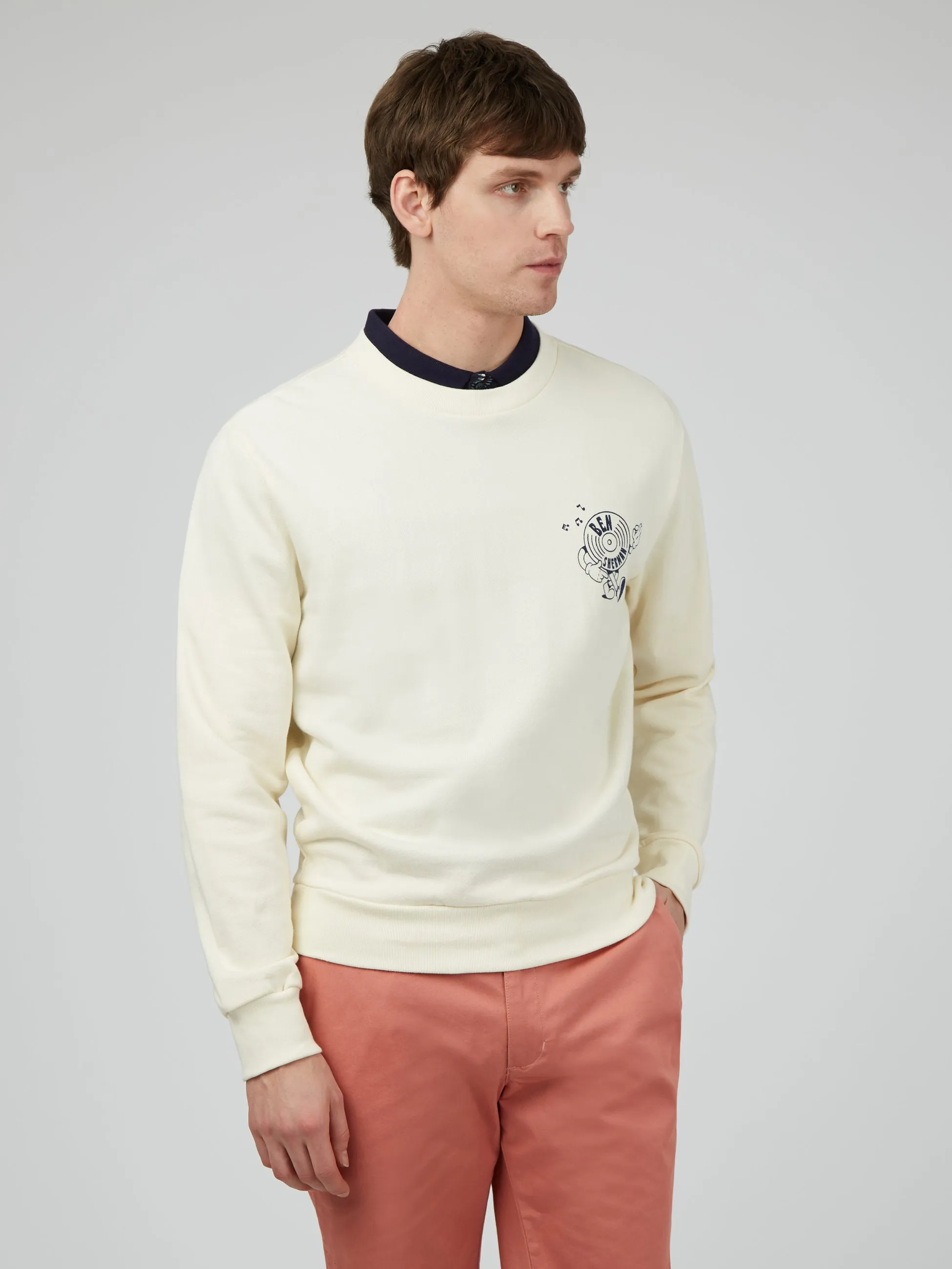 Strolling Record Graphic Crewneck Sweatshirt - Ivory sold by Ben Sherman product image thumbnail 2