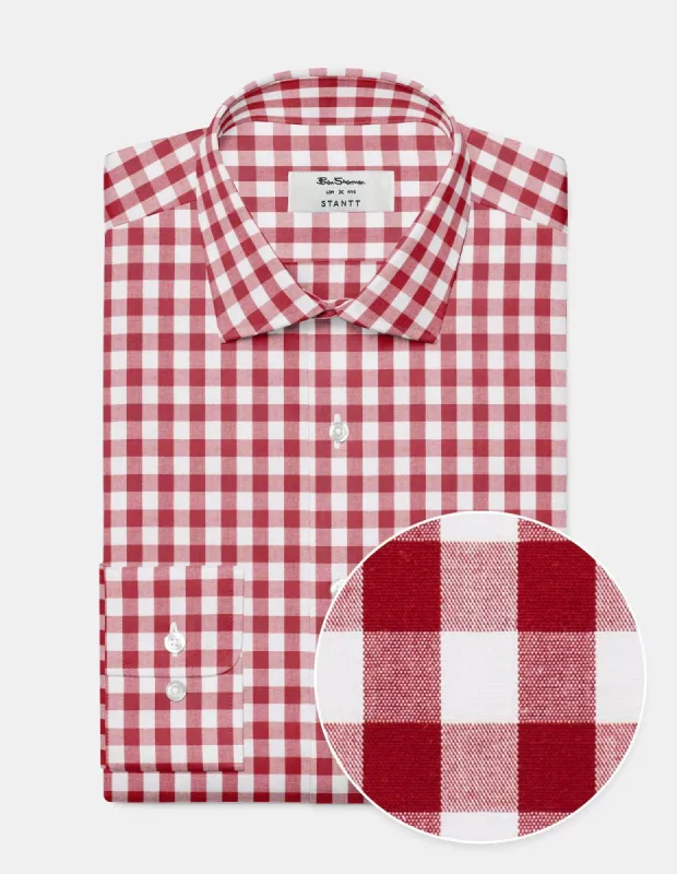 Custom House Poplin Gingham Shirt - Merlot made by Ben Sherman