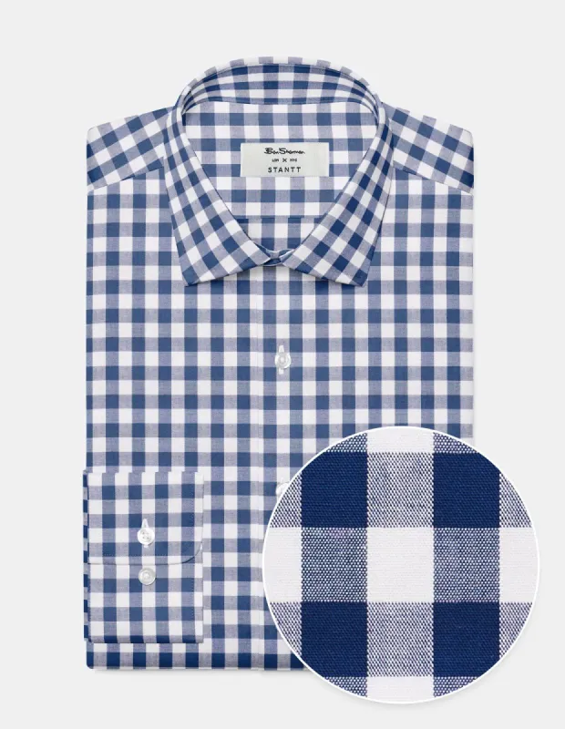 Custom House Poplin Gingham Shirt - Navy sold by Ben Sherman