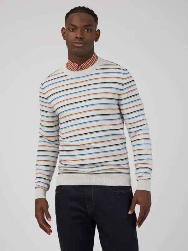 Fine Stripe Long-Sleeve Crew Neck - Ivory sold by Ben Sherman
