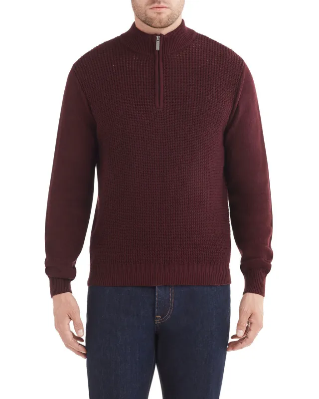 Popcorn Texture Quarter-Zip Sweater - Dark Red sold by Ben Sherman