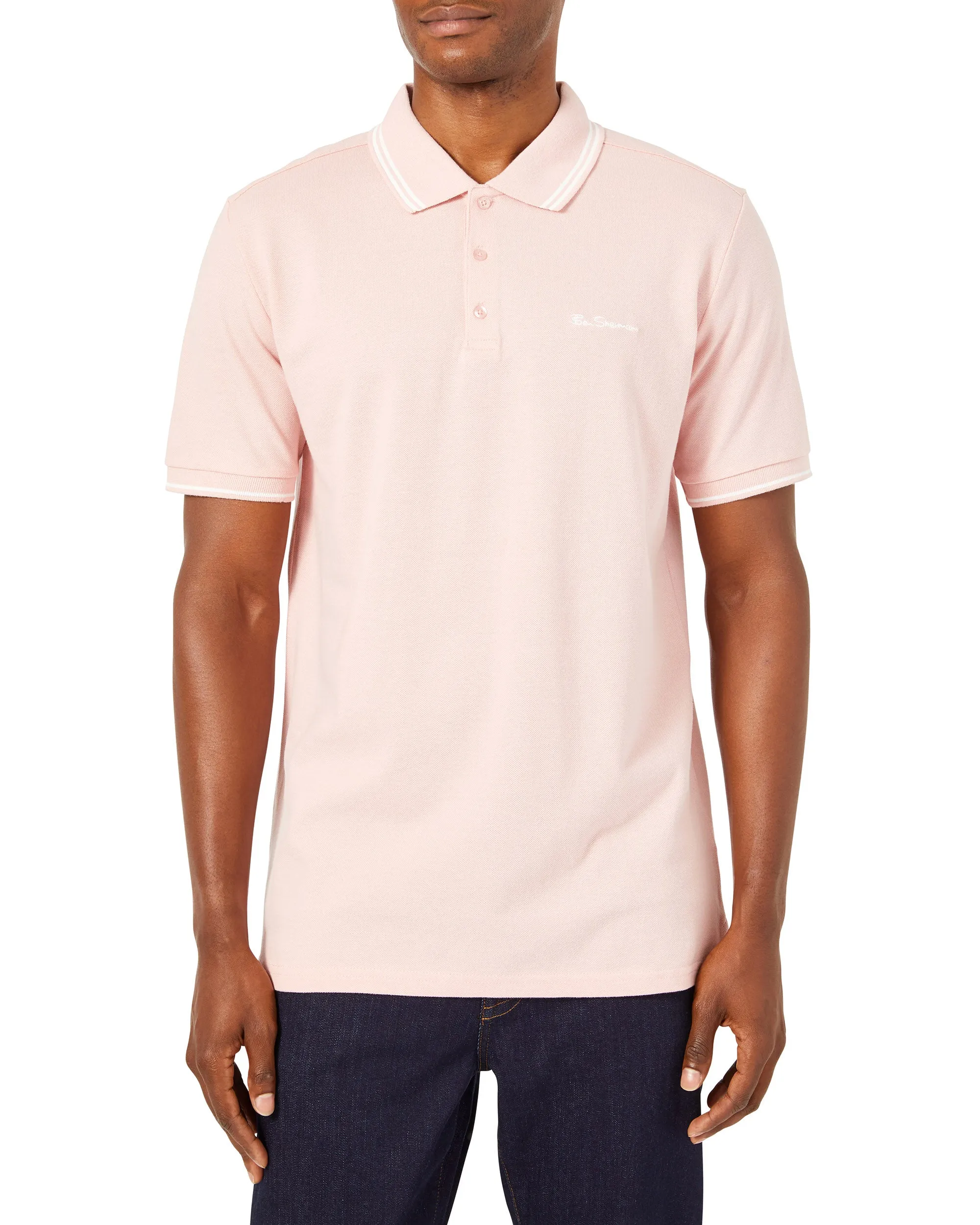 Script Tipped Pique Polo Shirt - Light Pink/White sold by Ben Sherman