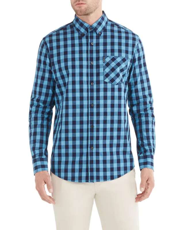 Long-Sleeve End on End Check Shirt - Marine sold by Ben Sherman