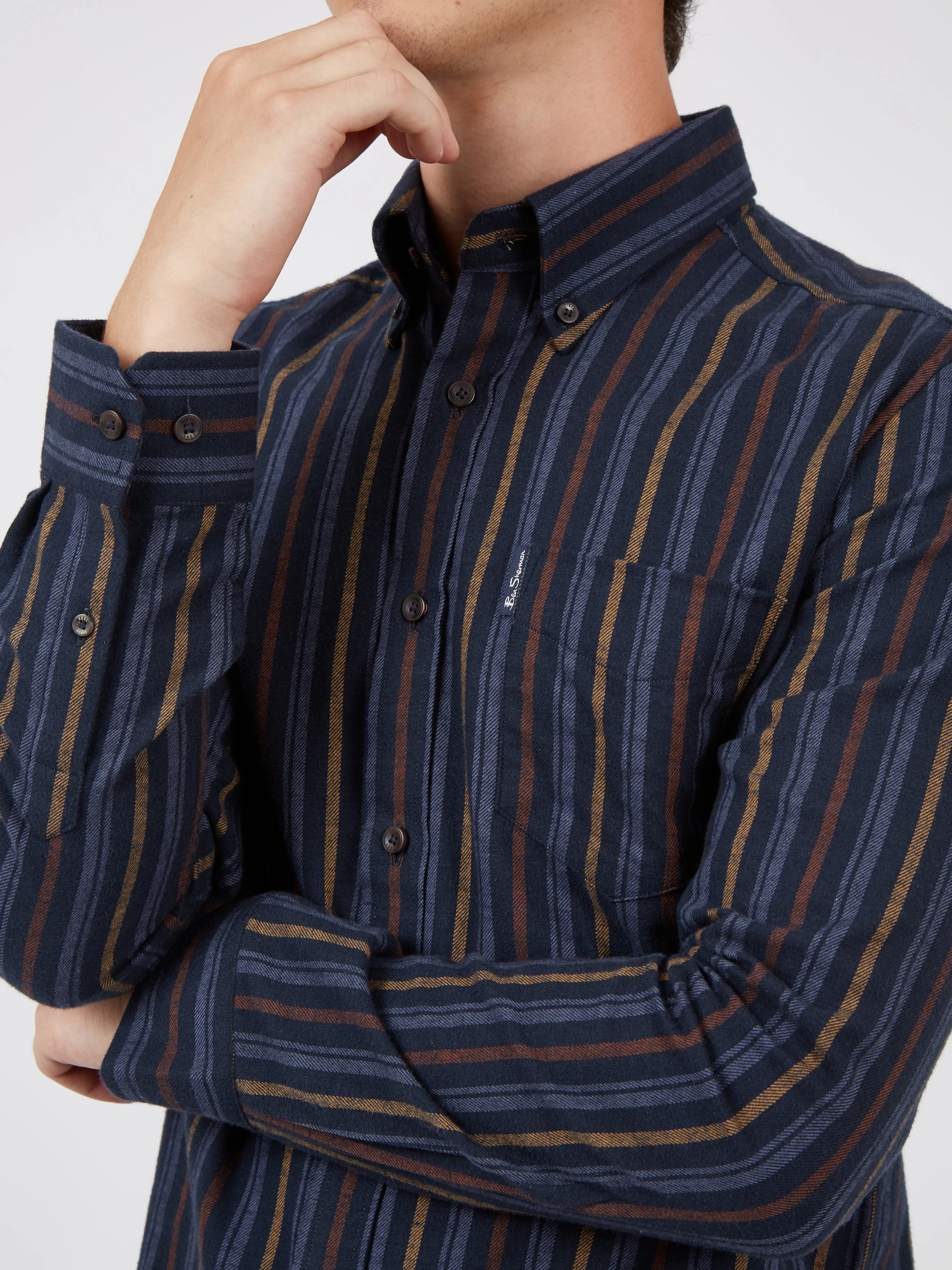 Long-Sleeve Brushed Vertical-Stripe Shirt - Midnight sold by Ben Sherman product image thumbnail 4