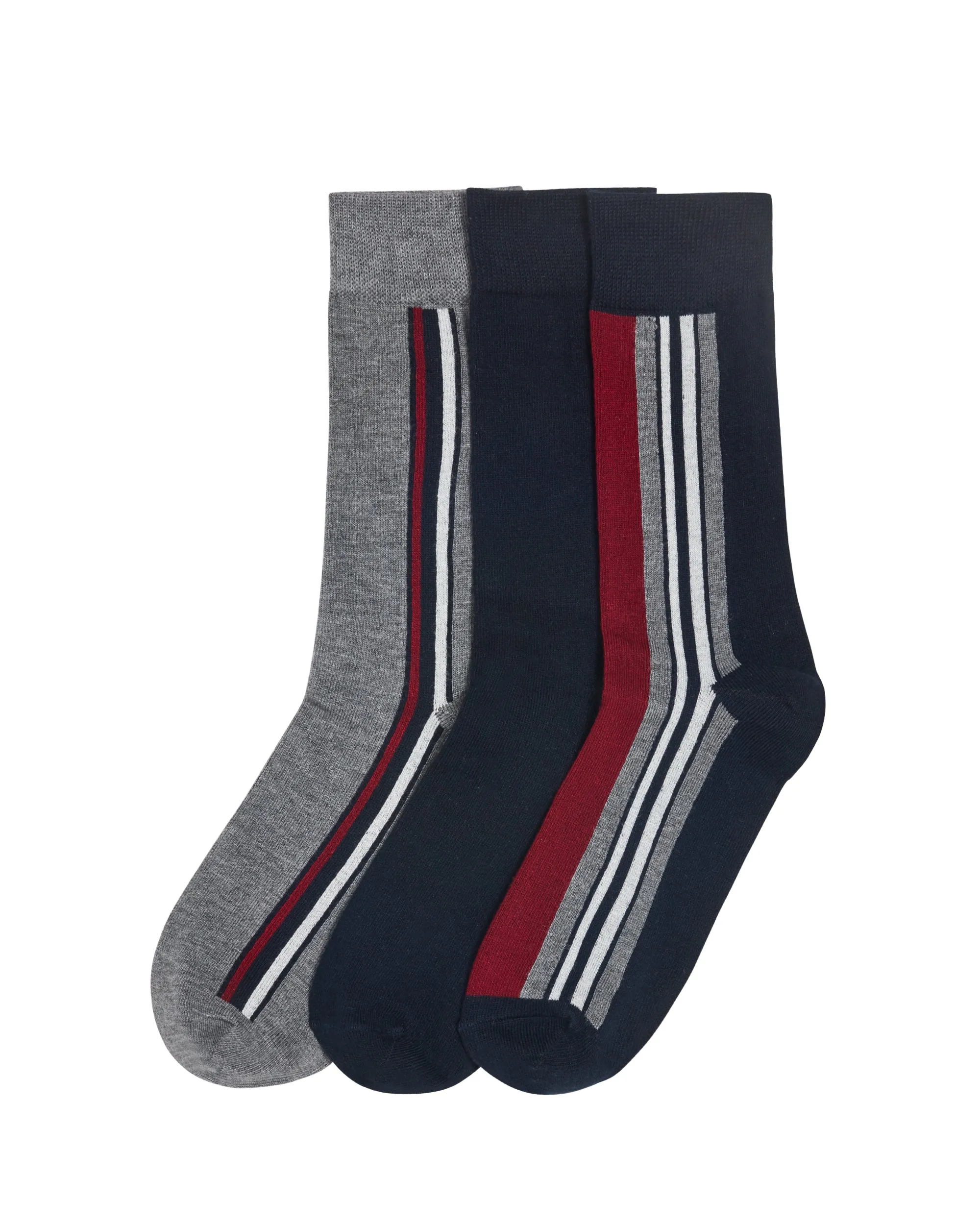 Grundy Men's 3-Pack Socks - Grey/Navy/Red Stripe sold by Ben Sherman