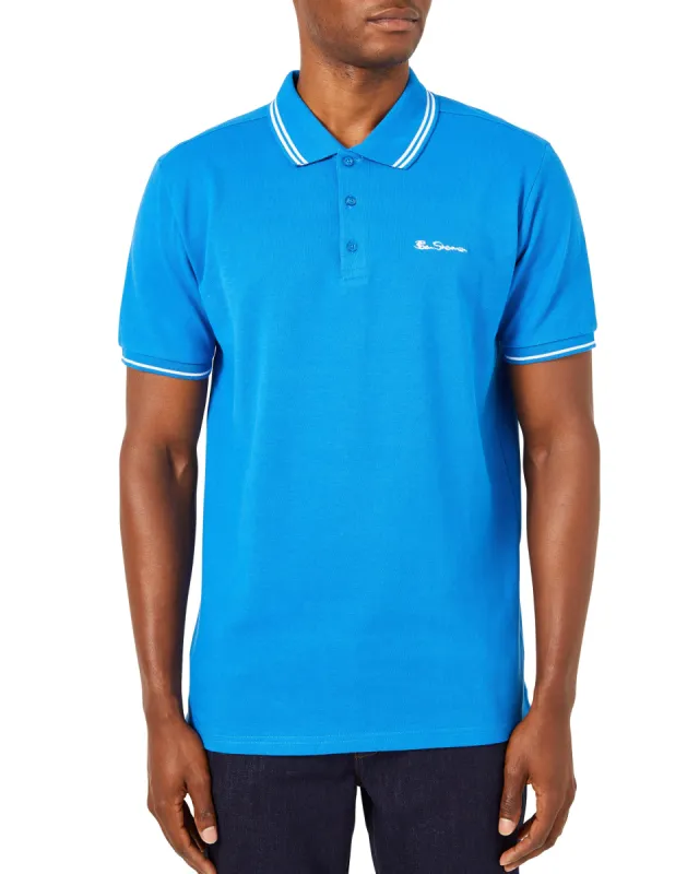 Script Tipped Pique Polo Shirt - Bright Blue/White sold by Ben Sherman