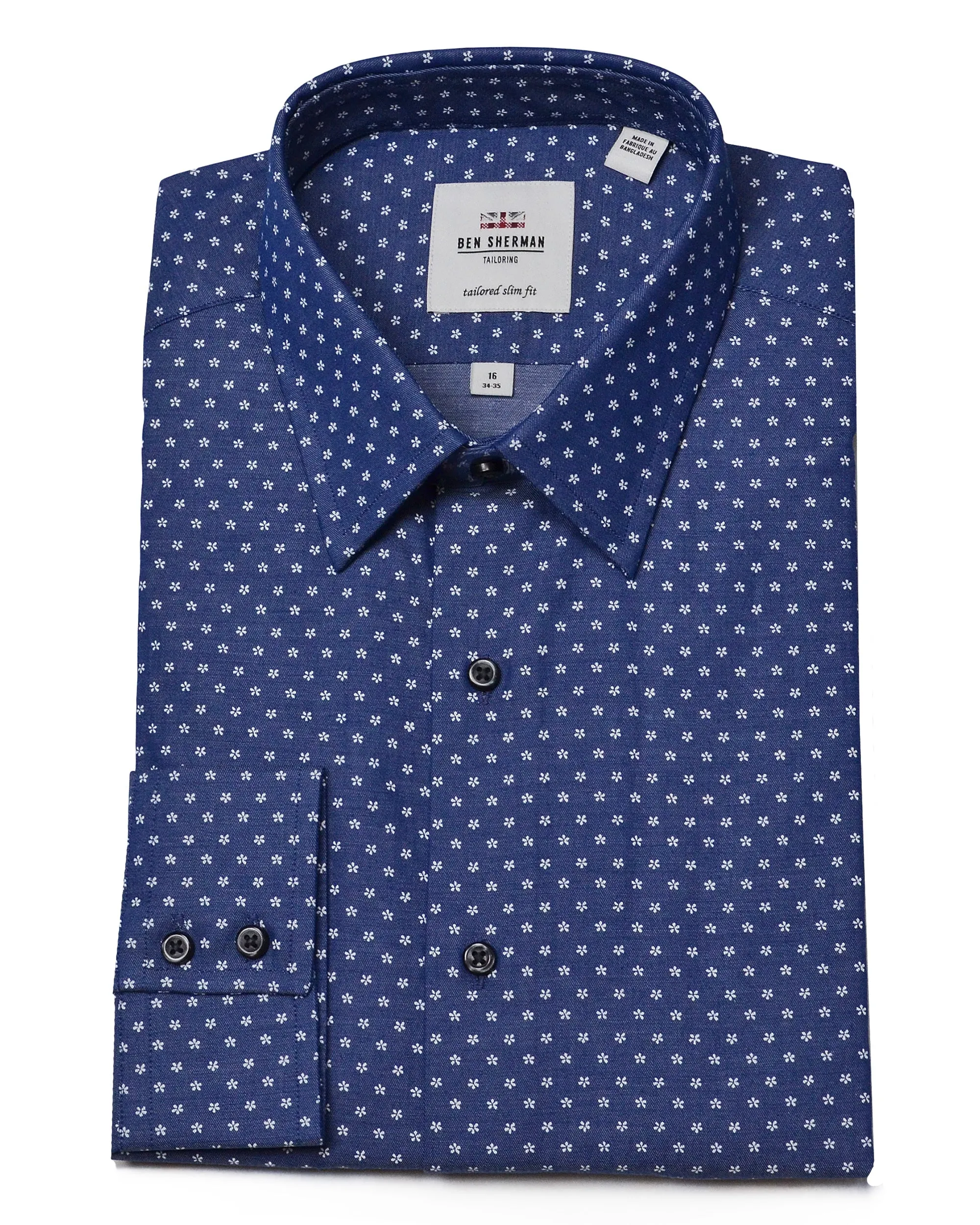 Floral Print on Navy Twill Slim Fit Dress Shirt sold by Ben Sherman product image thumbnail 4