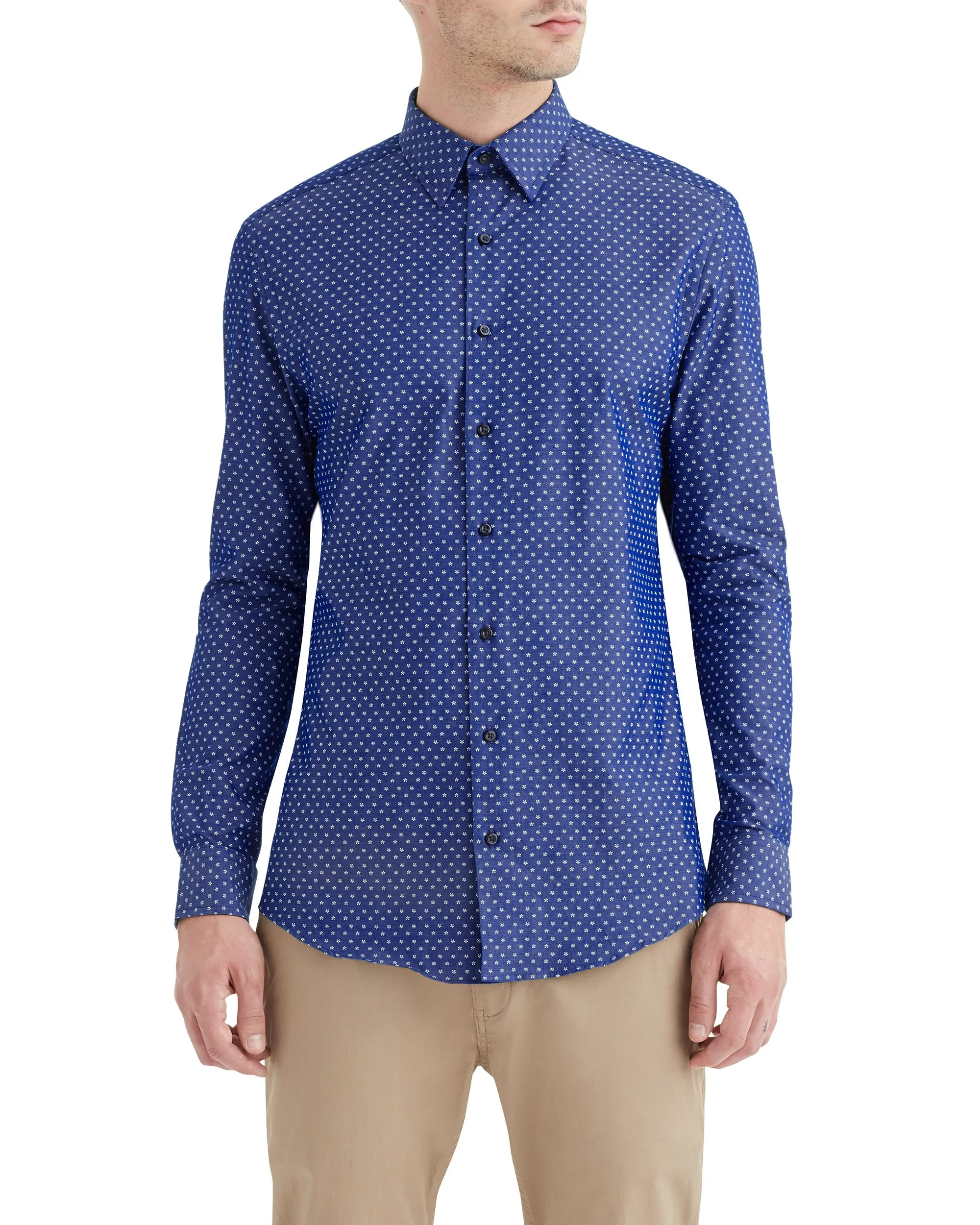 Floral Print on Navy Twill Slim Fit Dress Shirt sold by Ben Sherman