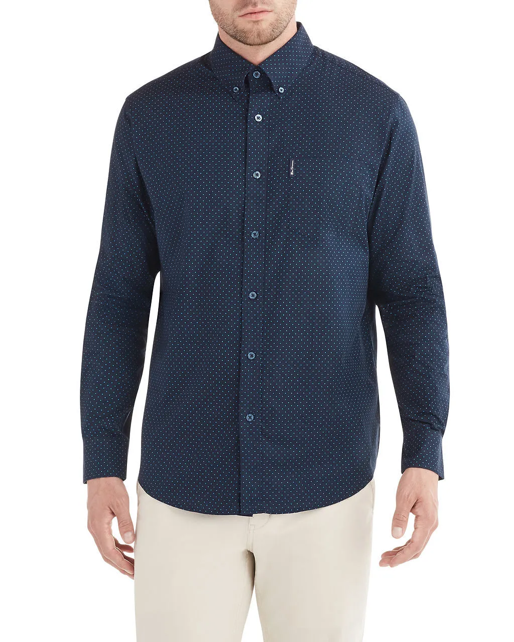Long-Sleeve Polka Dot Print Shirt - Dark Navy sold by Ben Sherman