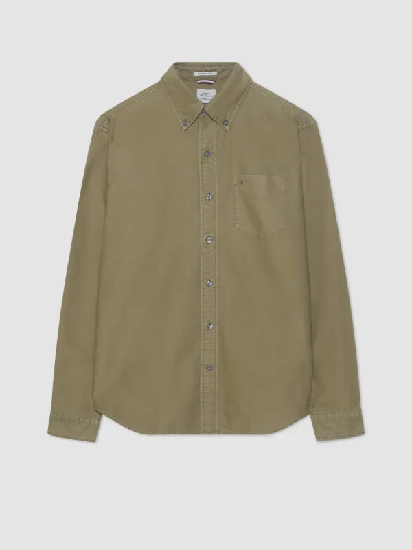 Beatnik Oxford Garment Dye Shirt - Military Green sold by Ben Sherman