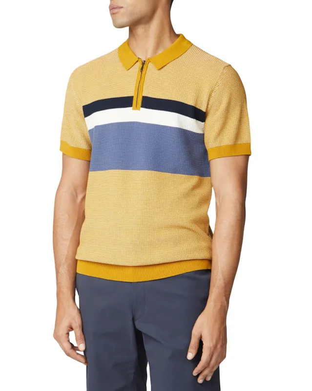 Chest Stripe Zip Knit Polo - Dijon sold by Ben Sherman