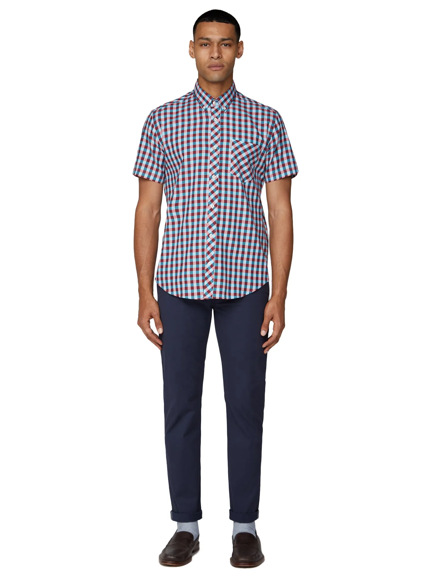 Short Sleeve Twill Gingham Shirt - Turquoise sold by Ben Sherman product image thumbnail 4