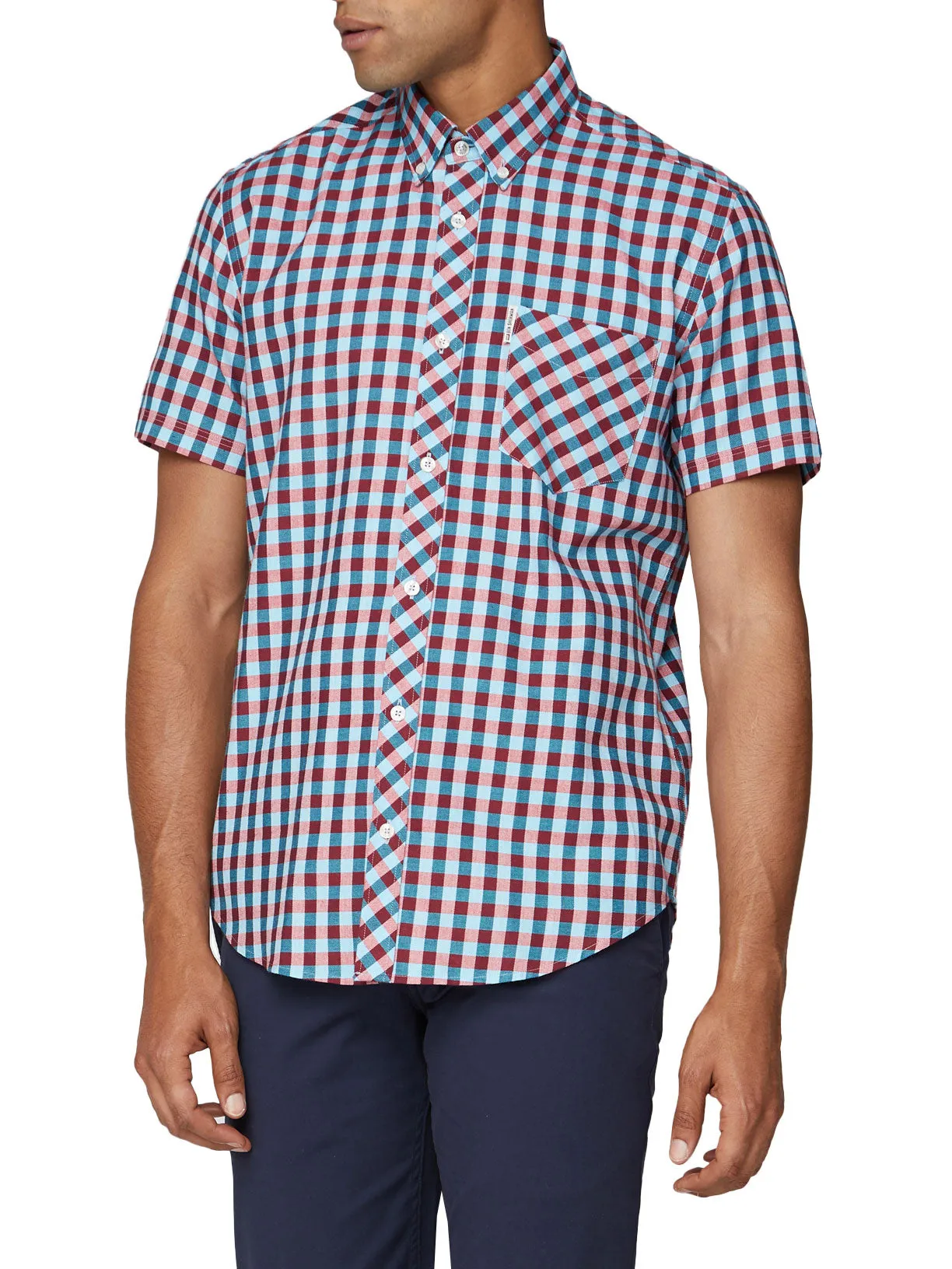 Short Sleeve Twill Gingham Shirt - Turquoise sold by Ben Sherman