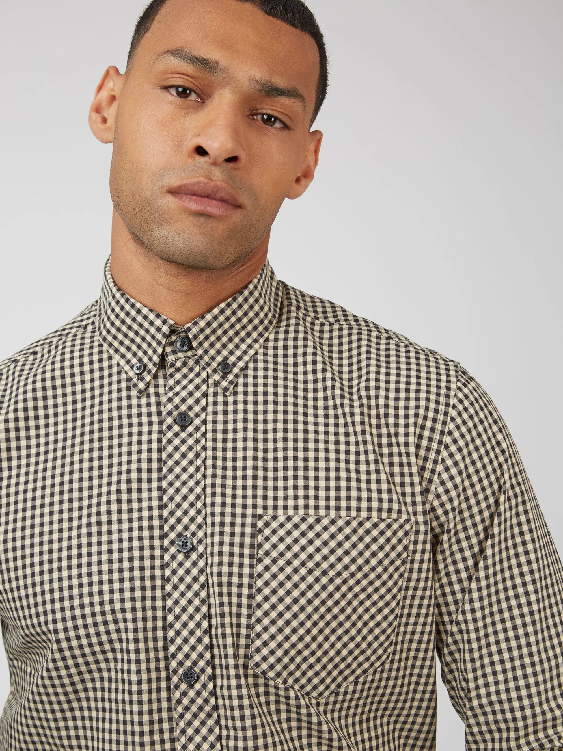 Signature Long-Sleeve Gingham Shirt - Black sold by Ben Sherman