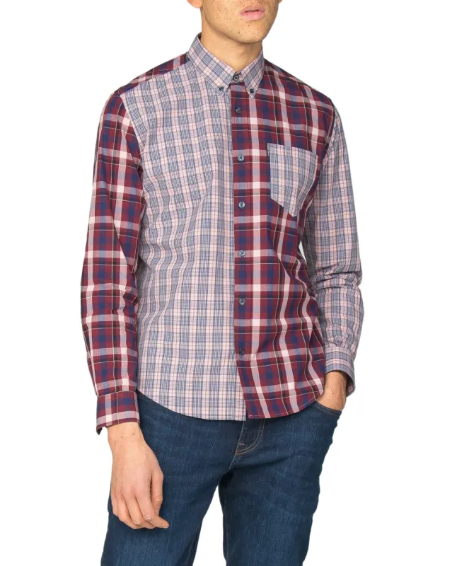 Long-Sleeve Mixed Check Shirt - Pink sold by Ben Sherman