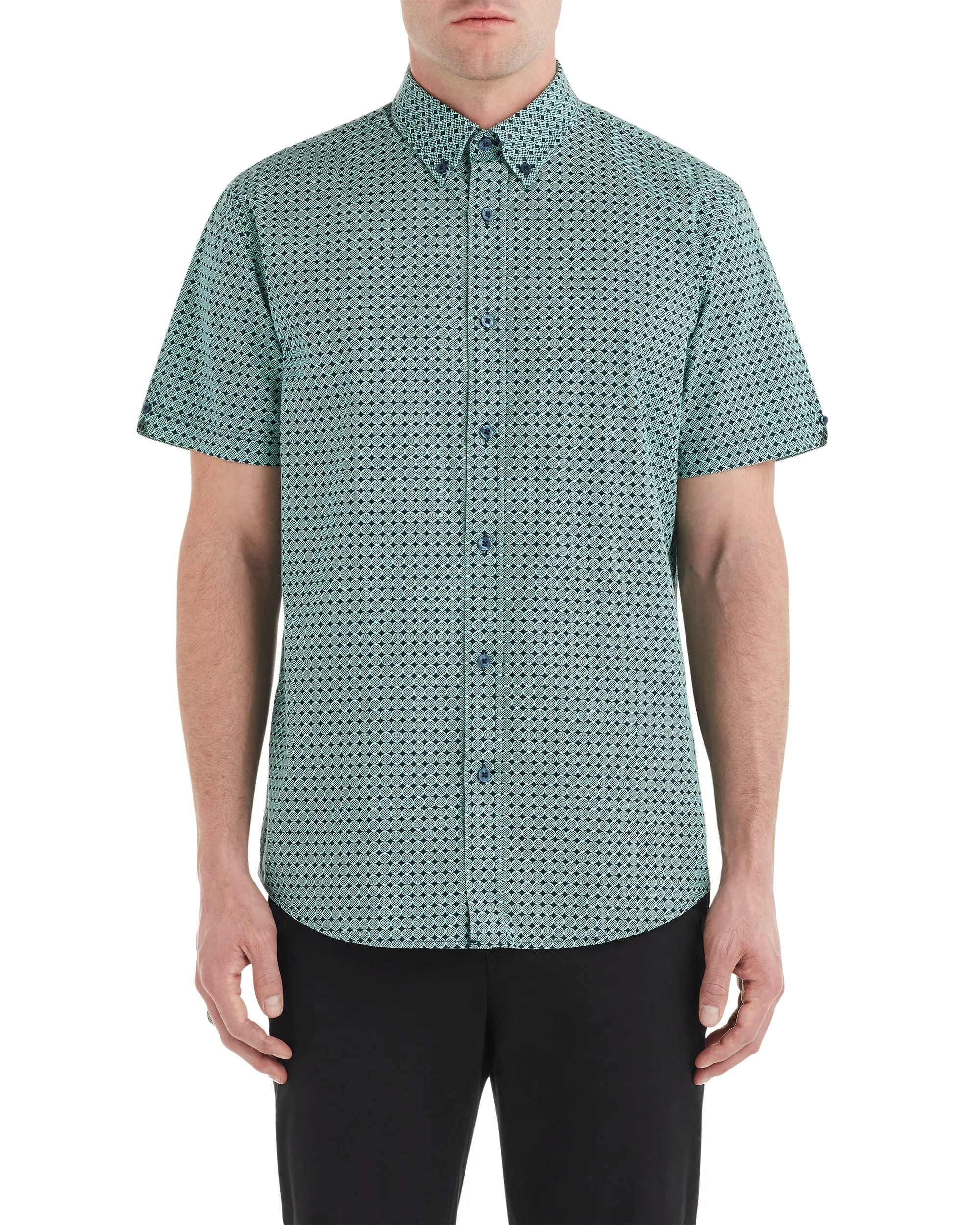 Short-Sleeve Checkerboard Print Shirt - Mint sold by Ben Sherman