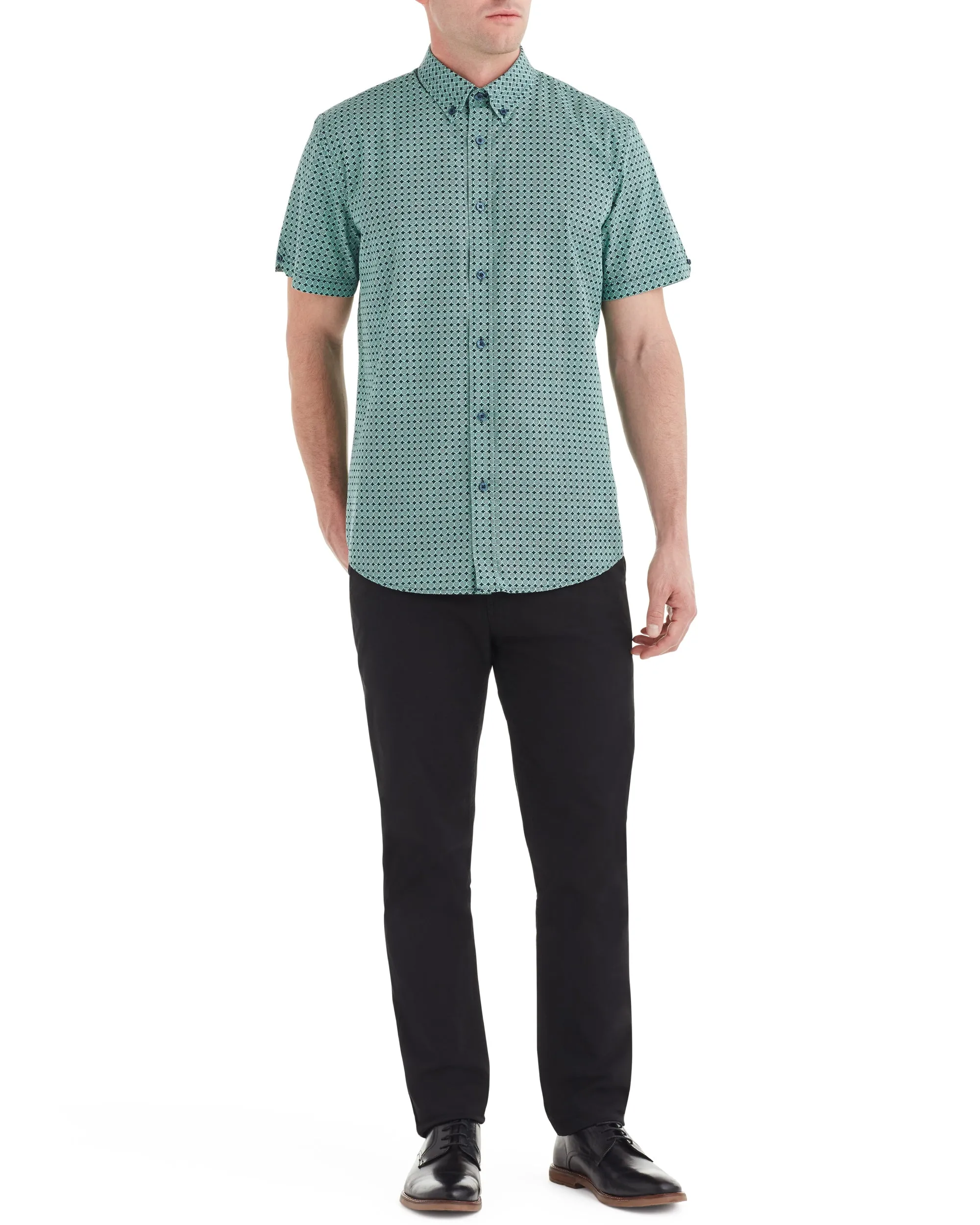 Short-Sleeve Checkerboard Print Shirt - Mint sold by Ben Sherman product image thumbnail 3