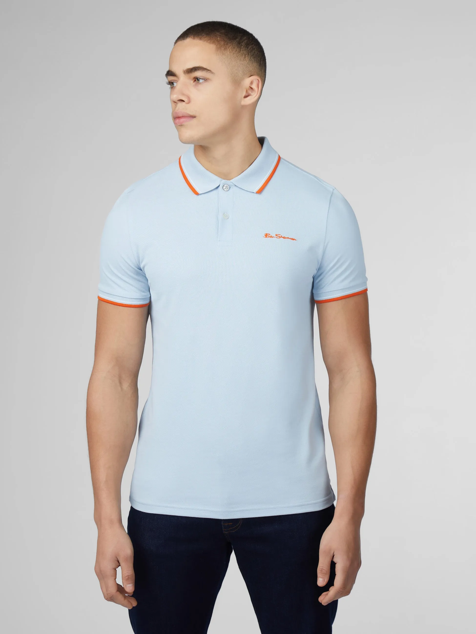 Signature Short Sleeve Polo - Pale Blue sold by Ben Sherman
