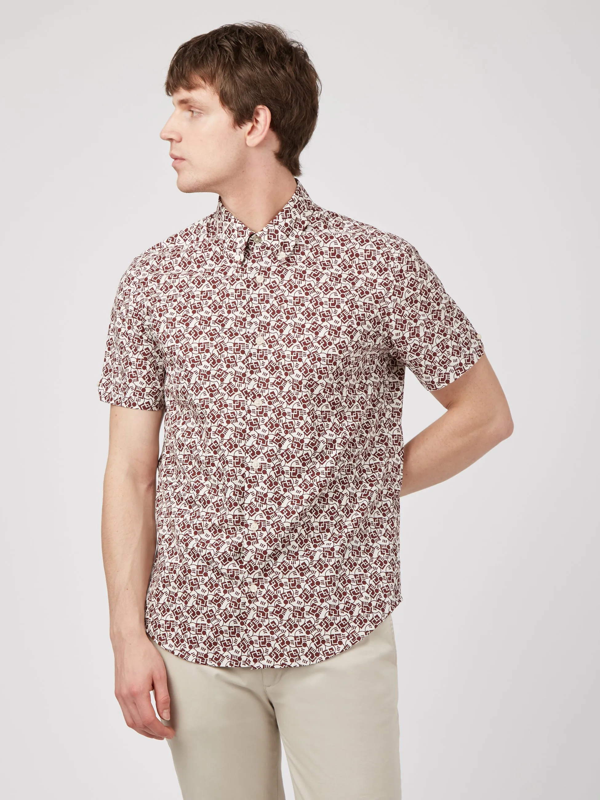Chequerboard Claret Geo Print Short Sleeve Shirt sold by Ben Sherman product image thumbnail 4