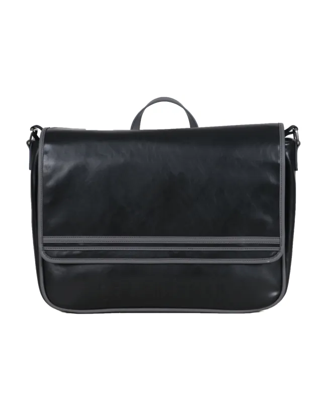 Faux Leather Flapover Crossbody Messenger Bag - Black/Charcoal sold by Ben Sherman