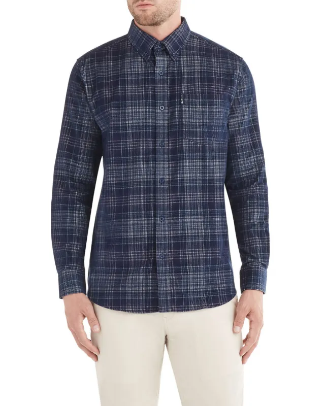 Long-Sleeve Cord Plaid Shirt - Navy sold by Ben Sherman