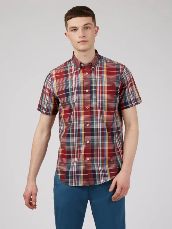 Large Madras Check Short-Sleeve Shirt - Red sold by Ben Sherman