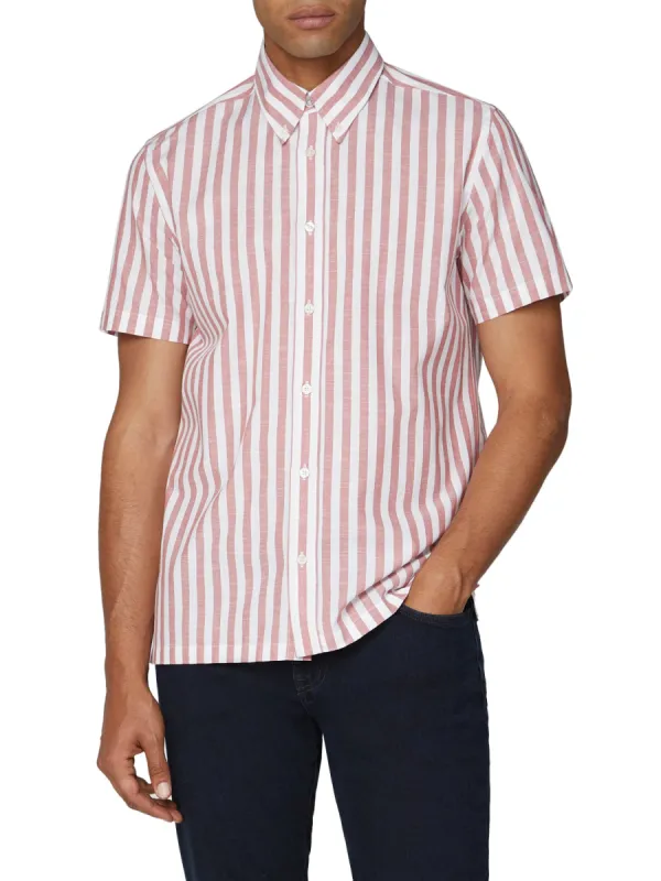 Short Sleeve Vertical Slub Stripe Shirt - Cerise sold by Ben Sherman