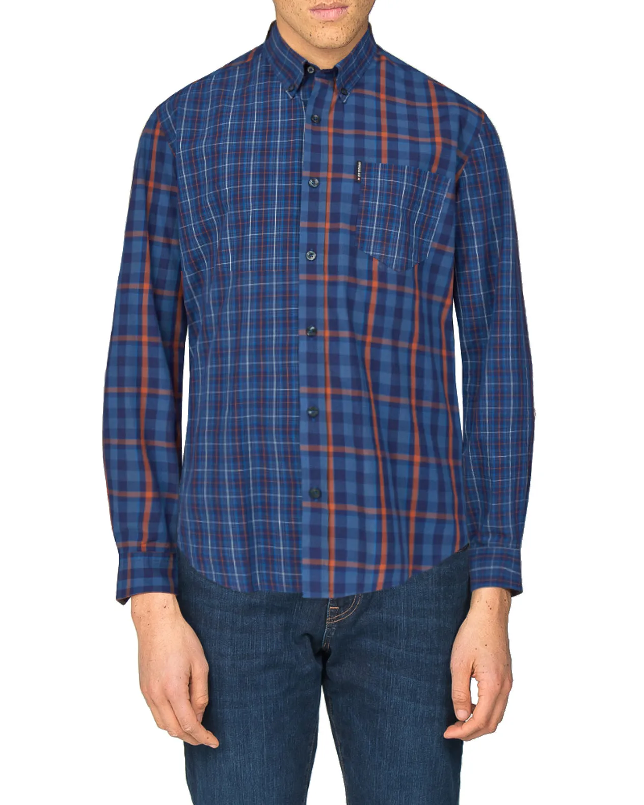 Long-Sleeve Mixed Check Shirt - Navy Blazer sold by Ben Sherman