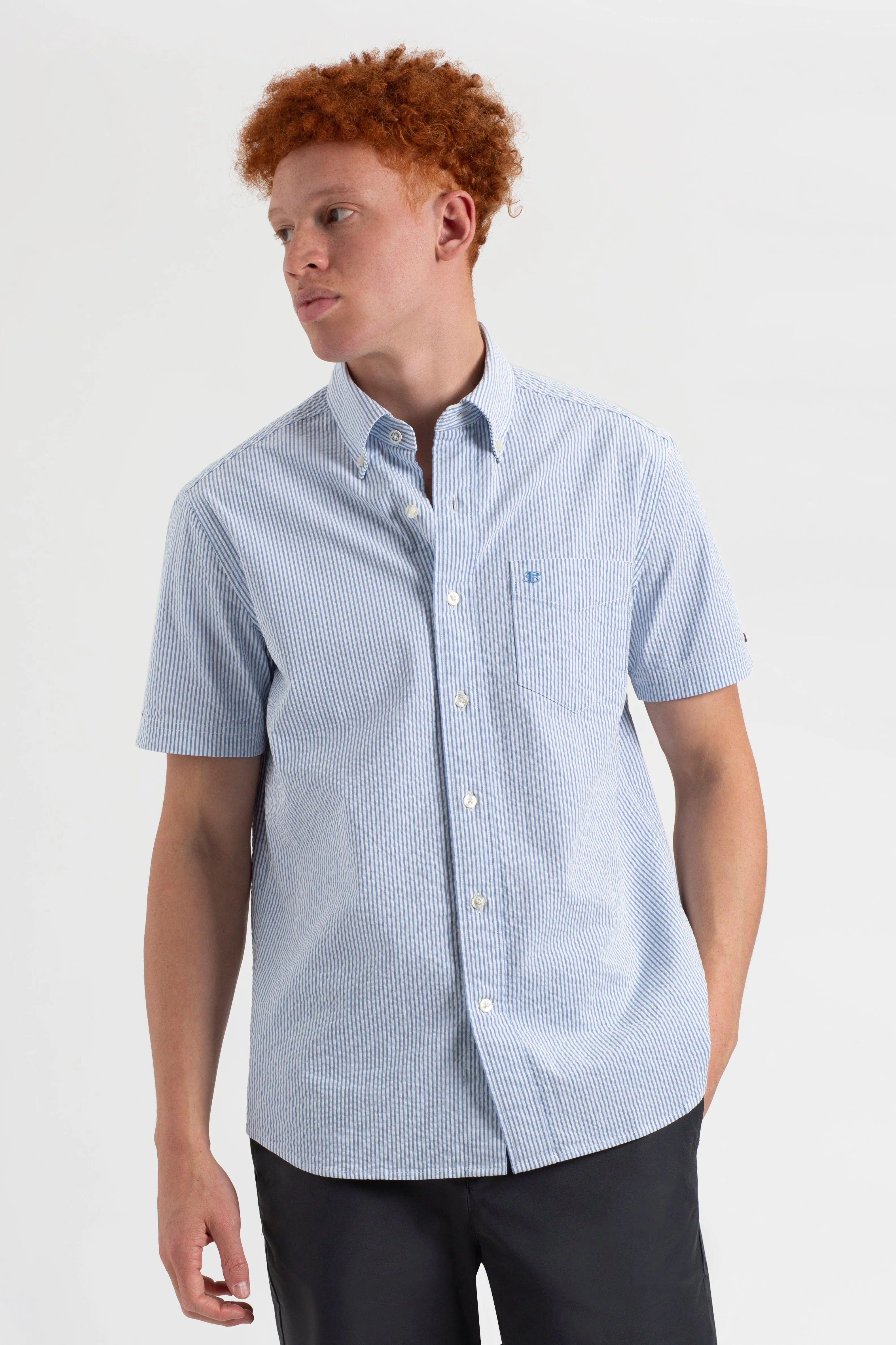 Seersucker Short Sleeve Bengal Stripe Shirt - Light Blue/Ecru sold by Ben Sherman product image thumbnail 4