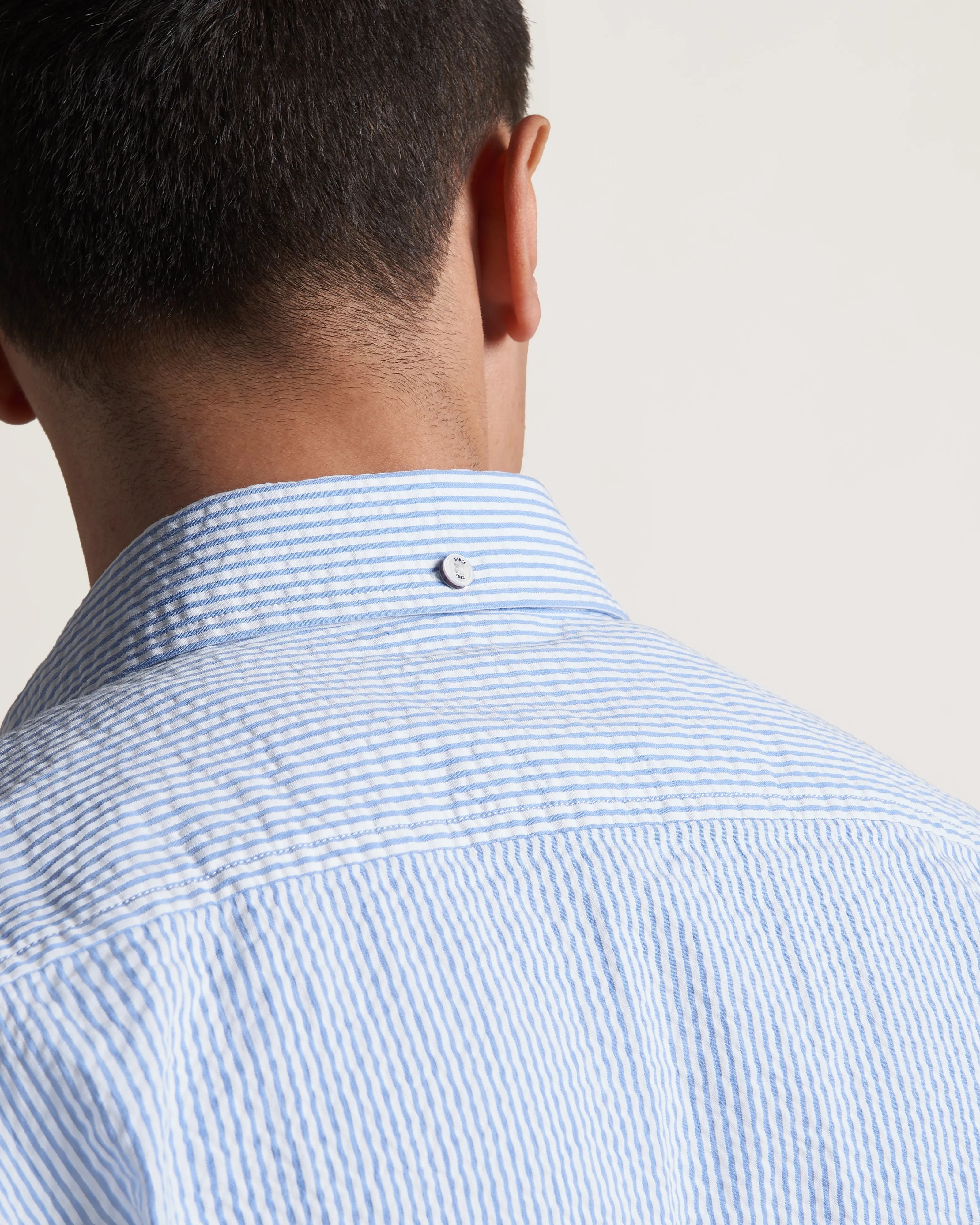 Seersucker Short Sleeve Bengal Stripe Shirt - Light Blue/Ecru sold by Ben Sherman product image thumbnail 5