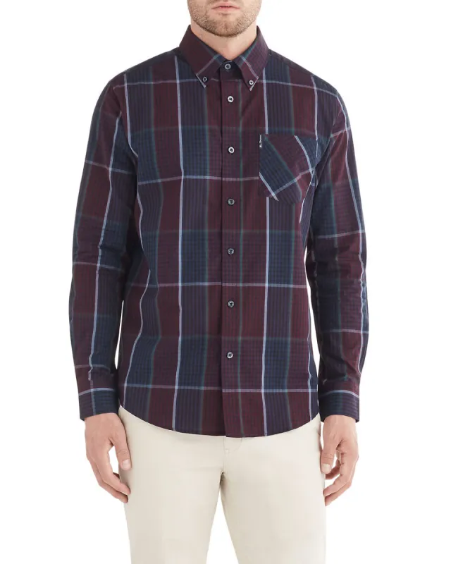 Long-Sleeve Window Gingham Shirt - Wine sold by Ben Sherman