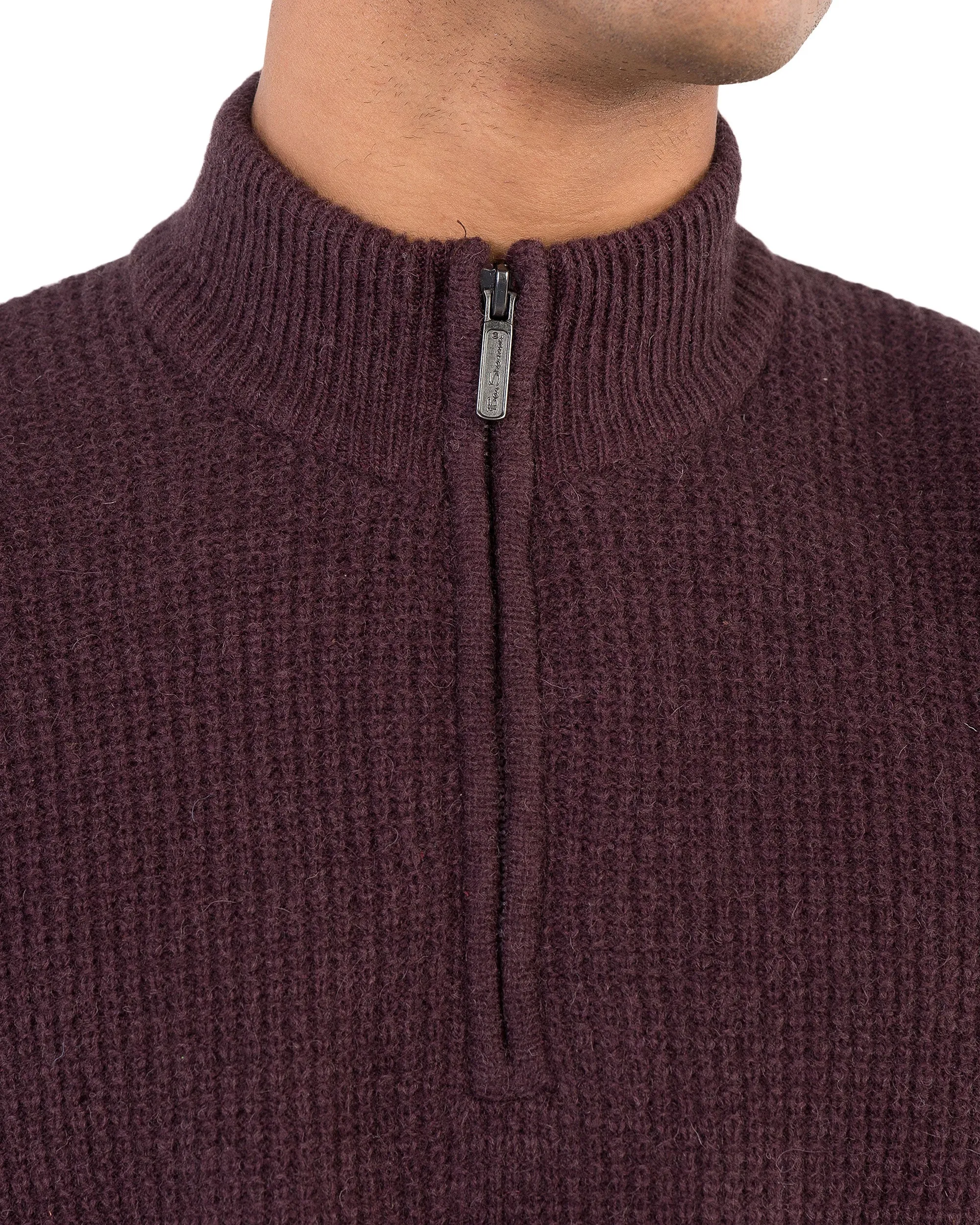 Quarter-Zip Funnel Neck Sweater -Dark Red sold by Ben Sherman product image thumbnail 4