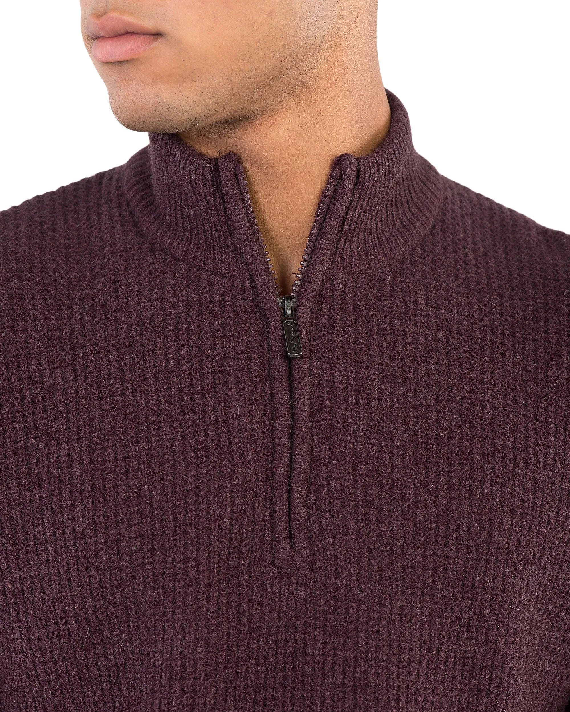 Quarter-Zip Funnel Neck Sweater -Dark Red sold by Ben Sherman product image thumbnail 3