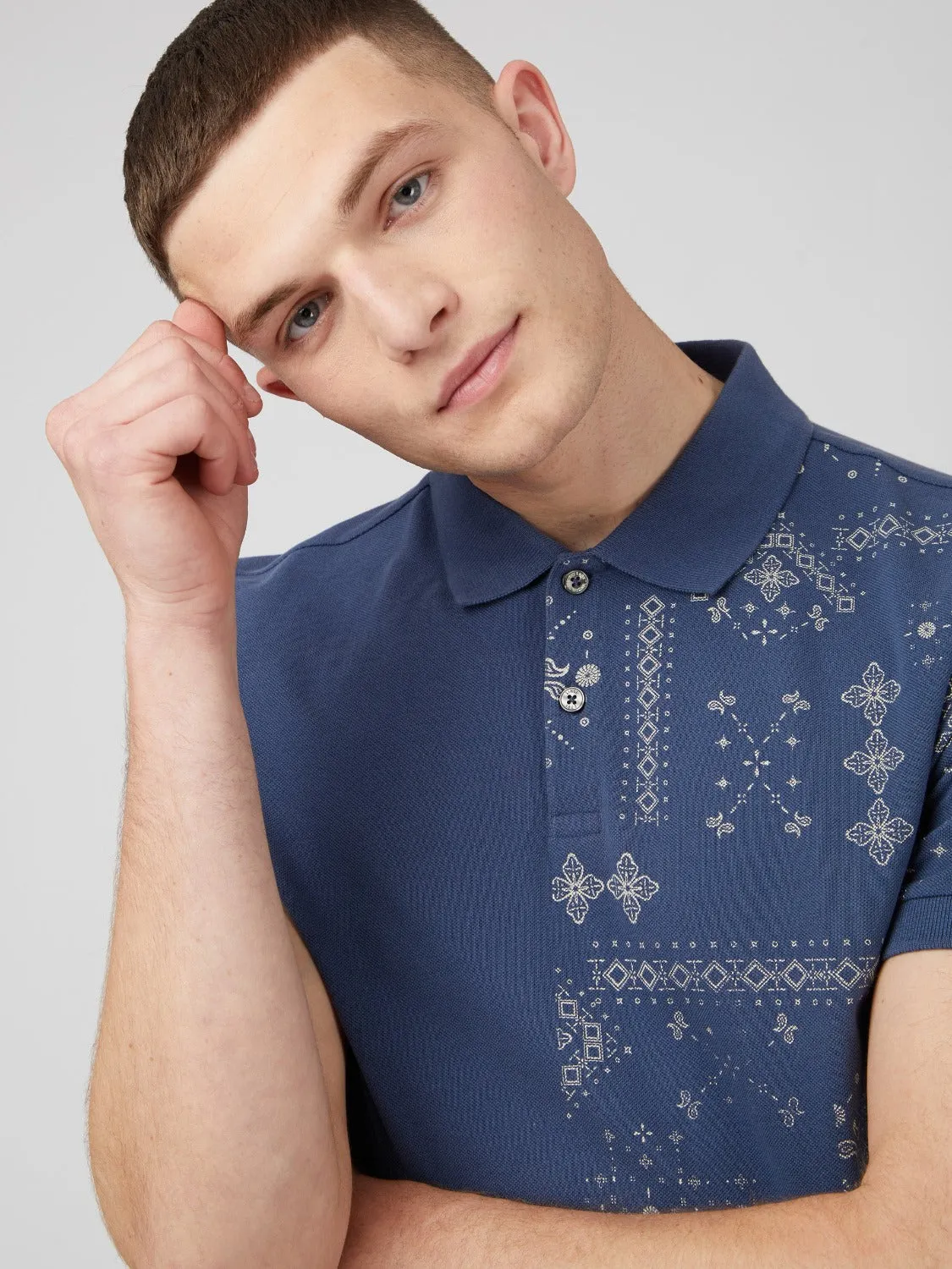 Geo Printed Polo - Blue Denim sold by Ben Sherman product image thumbnail 5