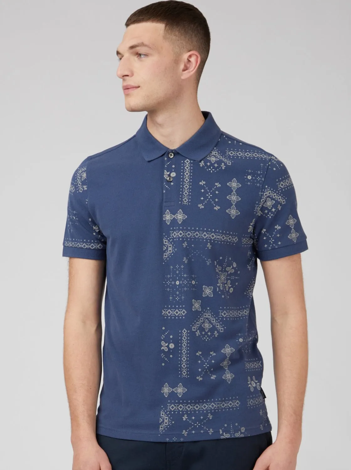 Geo Printed Polo - Blue Denim sold by Ben Sherman product image thumbnail 3