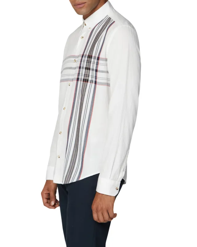 Long-Sleeve Placed Stripe Shirt - Off White sold by Ben Sherman