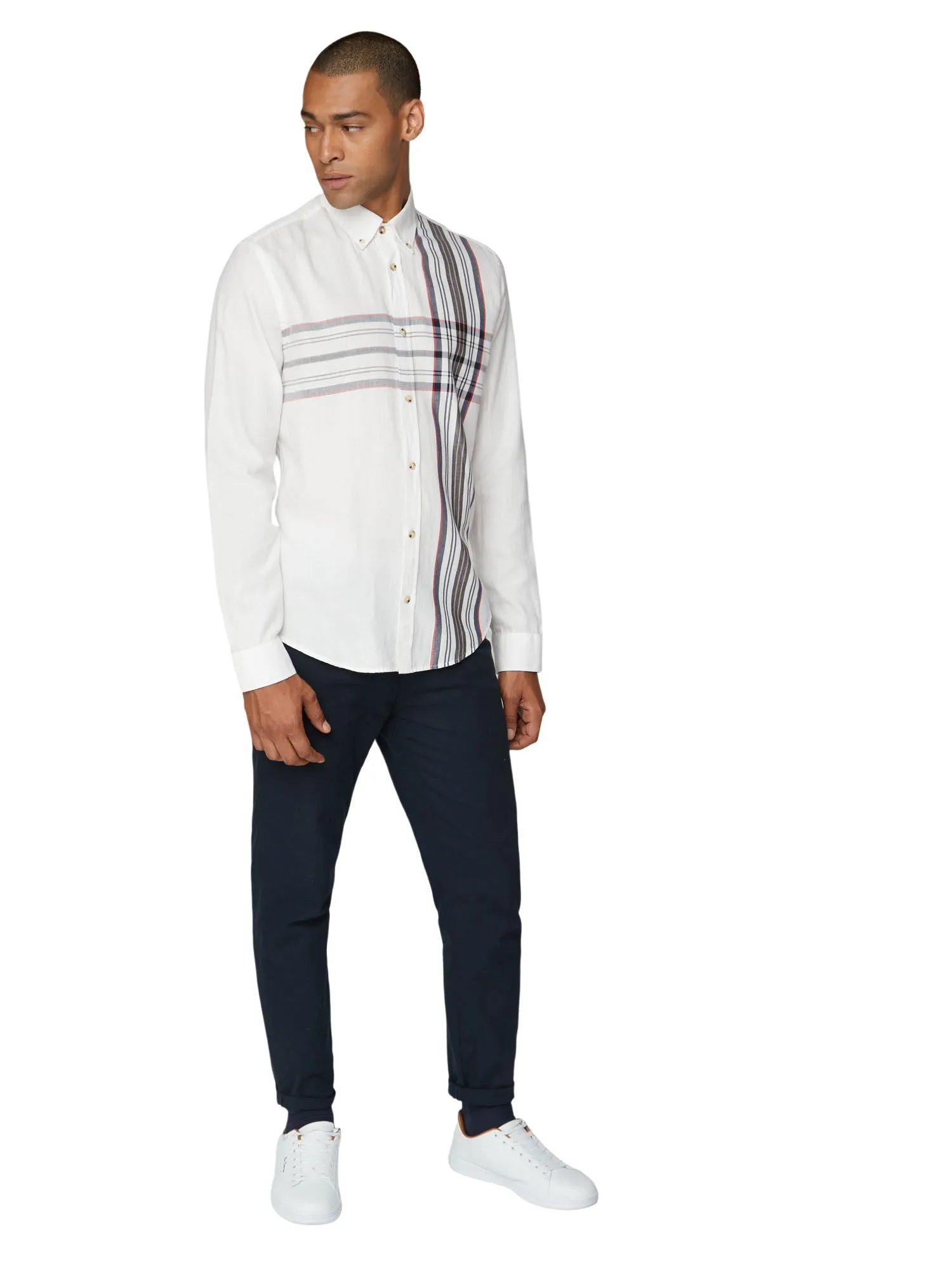 Long-Sleeve Placed Stripe Shirt - Off White sold by Ben Sherman product image thumbnail 4